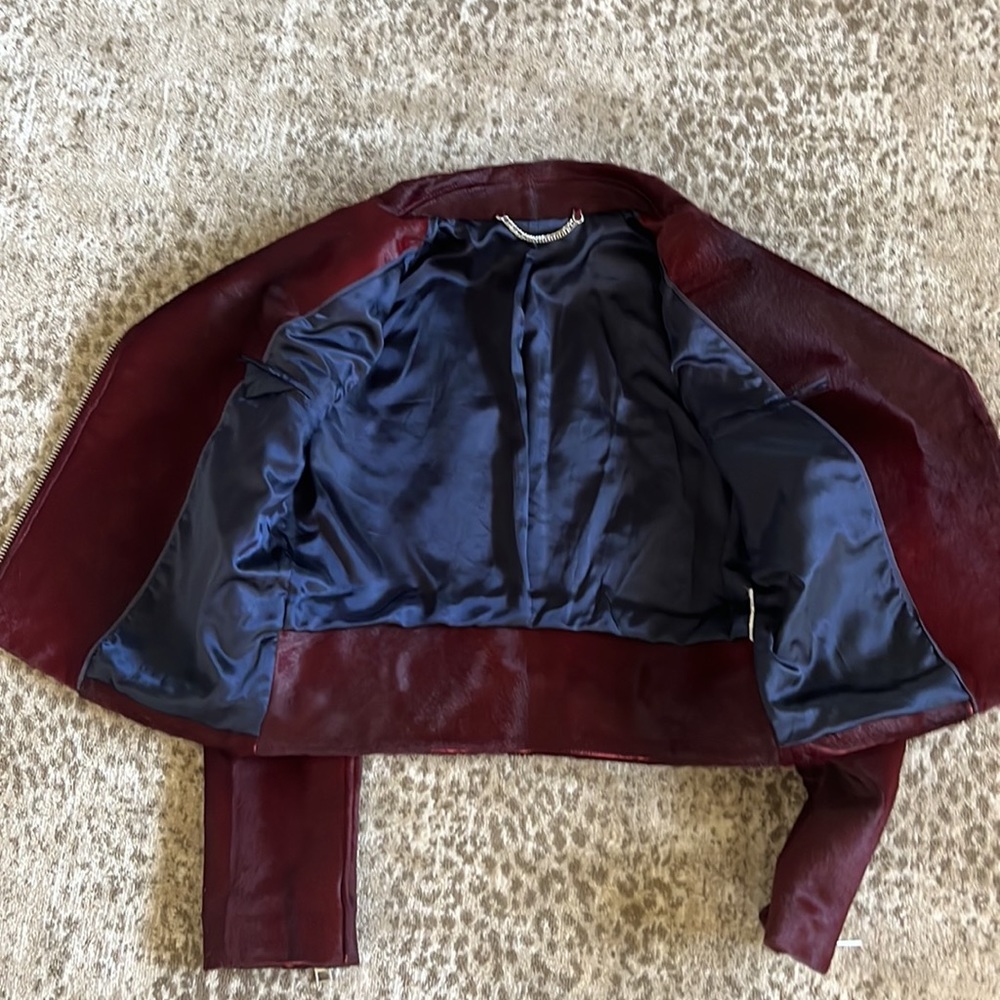 J. Crew Collection pony hair burgundy wine Moto jacket - 2 - Picture 7 of 12